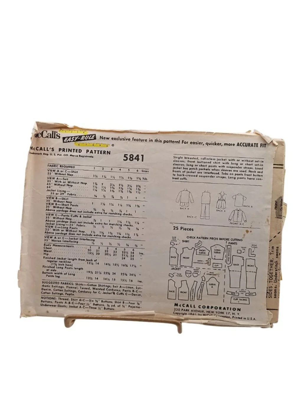 McCalls Boys Suit Sewing Pattern 5841 With Jacket Shirt & Pants Sizes 2 Vintage
